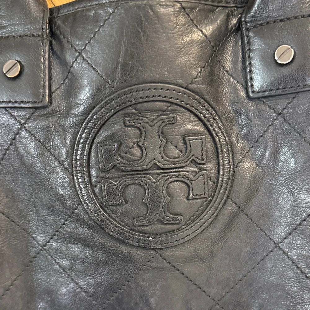 Tory Burch Quilted Black Leather Ella Tote Bag - Picture 6 of 8